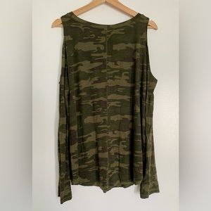 Woman’s Camouflage Cold Shoulder Shirt